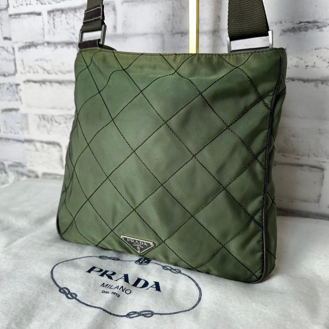 Rare  Item PRADA Quilted Nylon Shoulder Bag Triangle Logo