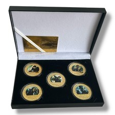 Harry Potter And The Deathly Hallows x5 Gold Plated Coins With Box Set