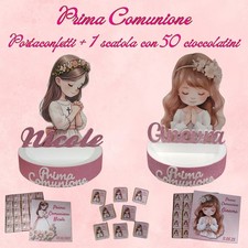 1 Portaconfetti Comunione + Scatola con 50 Cioccolatini personalizzati bimbo/a