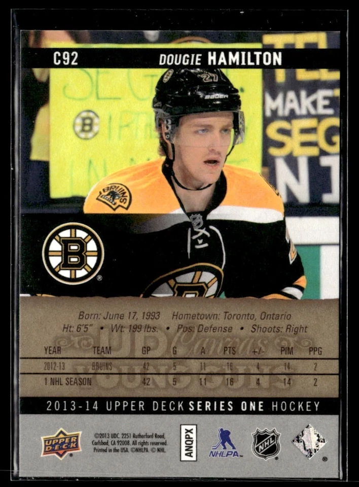 2013-14 Upper Deck Series 1 UD Canvas Young Guns #C92 Dougie Hamilton Rookie RC - Image 2 of 2