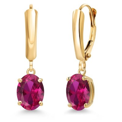 14K Yellow Gold Created Ruby Dangle Earrings for Women | 2.70 Cttw | Gemstone