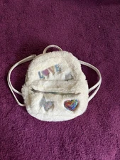 The Children's Place Girls White Faux Fur Rhinestone Sequin Small Backpack Bag