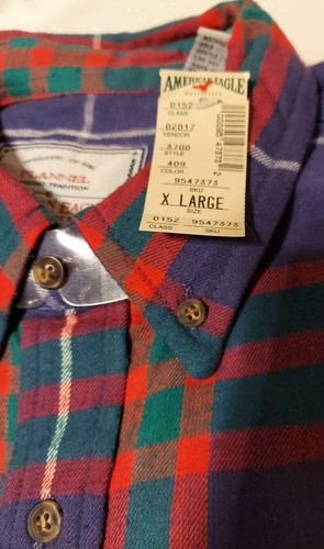 Neu mit Etikett American Eagle Herren XL rot kariert Button-Down Flanell Langarm Hemd - Bild 6 von 7