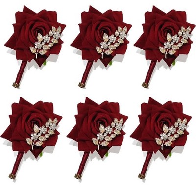 YIFU Wedding Velvet Rose Groom's & Best Man's Corsage Set - 6 Red New E2