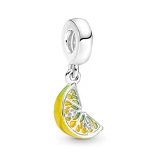 Lemon Slice Sparkling Fruit Dangle Charm Charm 925 Sterling Silver Pendant,Jewel