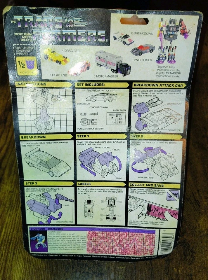 Breakdown Cardback + Accessories(Gun Set) 1986 G1 Transformers Hasbro - Image 4 of 4