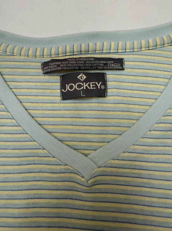 Camiseta feminina GUC Jockey listrada azul e amarela gola V manga curta tamanho G - Imagem 4 de 4