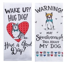New 2 Piece Pet Lovers Kitchen Dish Towel Bundle, Hug Dog And Talk About My Dog