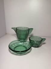 3pc. - Akro Agate Co. The Little American Maid Tea Set Children  s Green Uranium