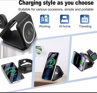 3 in 1 Wireless Charger Magnetic Foldable Station Travel Charger For iPhone