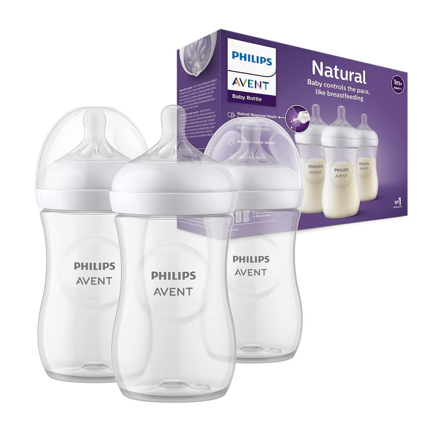 Philips Avent Babyflaschen Natural Response 3X, 260 Ml, Für Geborene Ab 1 Monat,