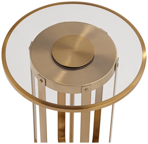 Mesa de Acento Redonda Moderna Blaine 14" Ancho Vidrio Templado Dorado para Salón - Imagen 5 de 8