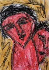 Portrait Abstract - Modern Art - Oil Chalk Painting on A4 Paper, Modern Art
