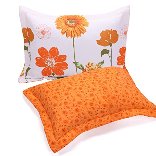 Quilted Pillow Shams Set of 2 Orange Sunflower Pillow Covers Floral - Picture 7 of 8