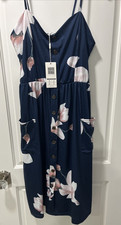 NWT Angashion Women Spaghetti Strap Floral Blue Sundress Size XLarge