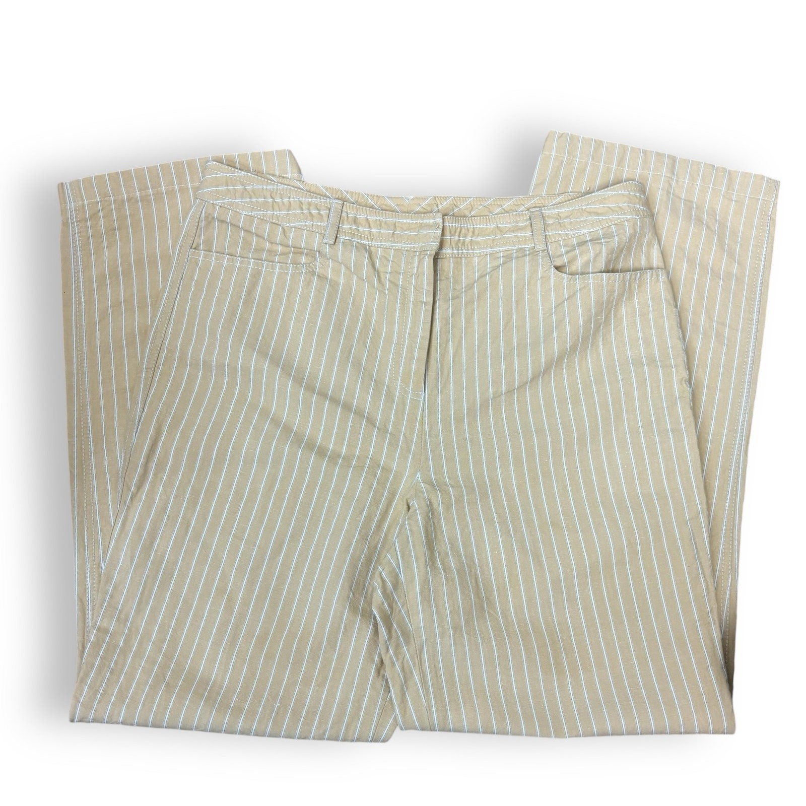Vintage Worth Linen Blend Tan Pants with White Ticking Size 12 image 2