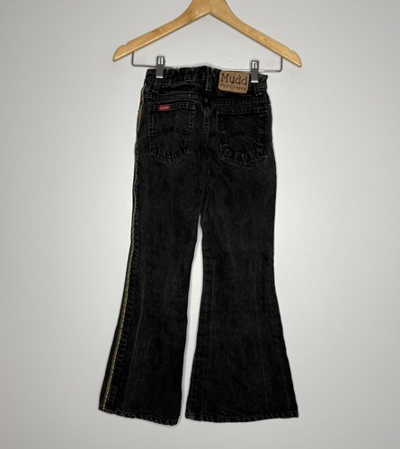 Vintage Girls Y2k Mudd Jeans Size 8 Black Striped Bootcut 22x24 - Picture 2 of 6