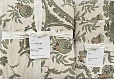 Pottery Barn LILAH SUZANI Duvet KING/CAL KING & 2 EURO Shams Green Multi NWT