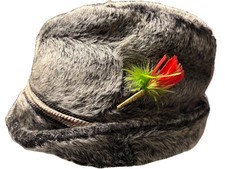 Vintage Faux Fur Black Fedora Hat w/ Band Feather Size Medium United Hatters