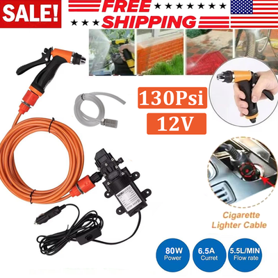 #ad 12V High Pressure Car Electric Washer Kit 130PSI Portable Self Priming Wash Pump $26.98