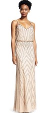 Adrianna Papell Beaded Sleeveless Blouson Gown Size 12 In Taupe Pink NWT 279