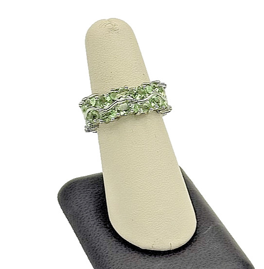 925 Sterling Silver Peridot Stacked Band Ring - Size 7.75
