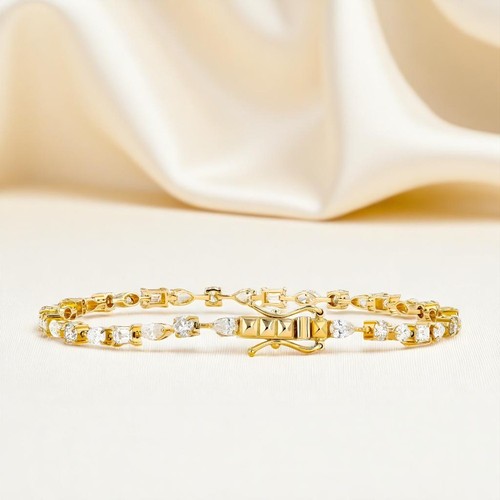 Bracelet 14k Yellow Gold 3 Carat Certified Lab Grown Multi pal shape Diamond - Picture 7 of 8