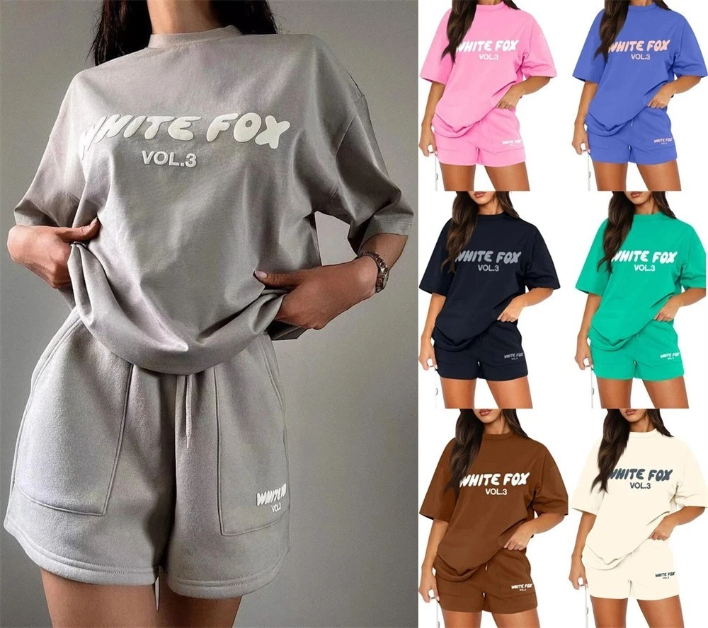 Ladies Tracksuit Set Outfits Causal T-Shirts & Shorts Short Sleeve Workout Top