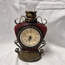 7” Vintage Style Ornate Table Shelf Clock Red Gold Resin Decorative Mantel Clock