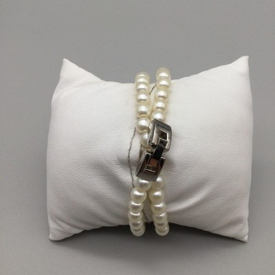 Faux Pearl Beaded Wrap Womens Watch 20mm MOP Oval Silver  display picture 2