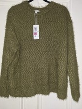 M S Women's Olive Green Thick Knit Fluffy Jumper Size XL NEW WITH TAGS
