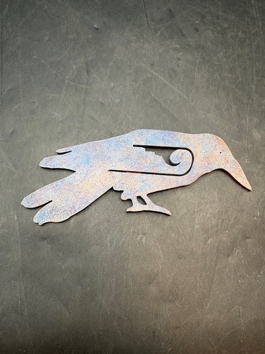 Vintage Native American Steel Cut Art Metal Crow Wall Art Figure