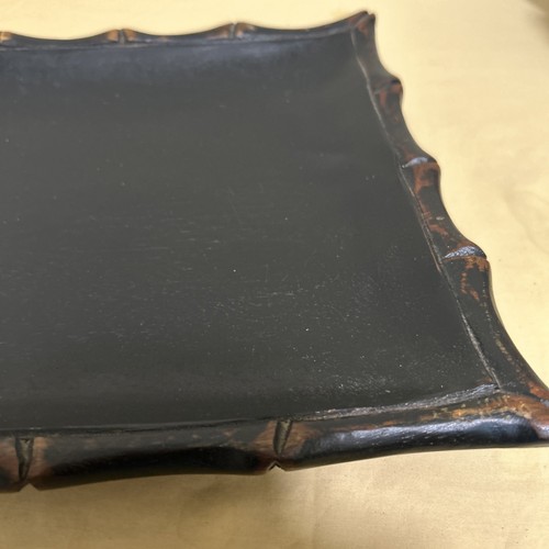 Large Pottery Barn Carved Bamboo Black Wooden Rectangular Tray approx 23"x11" - Picture 3 of 7