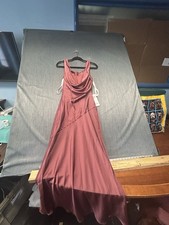 Azazie Rylina Mermaid Halter Pleated Stretch Chiffon Dress Desert Rose Size A2