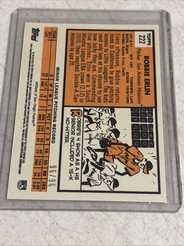 2012 Topps Heritage Minor League Edition Black Border 96/96 Robbie Erlin #222 - Foto 2 di 3