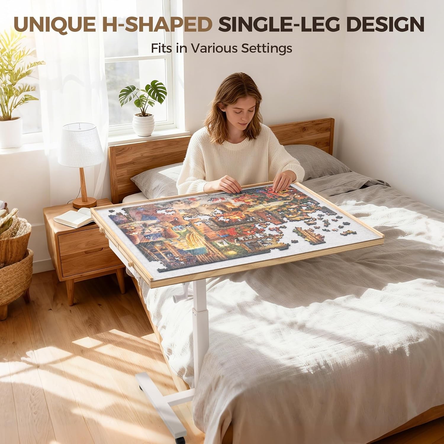 1500 PCS Jigsaw Puzzle Table with Drawers and Single-Pedestal,35"X 26.8" Angle &