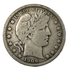 1906-P Fine FN F+ Liberty Barber Silver Half Dollar 50c Philadelphia