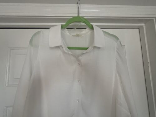 White lined button down roll tab sleeves dress gorgeous sz 2xl - Picture 2 of 8