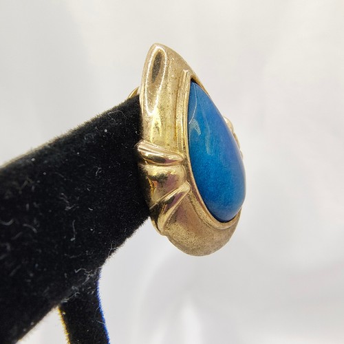 Vintage MCM Lapislazuli Ohrringe Clip On Träne goldfarben Statement Retro - Bild 6 von 22