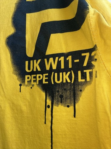 VINTAGE Pepe Jeans London T Shirt Mens 2XL Yellow Black Hip Hop Y2K Gorpcore - Picture 6 of 11