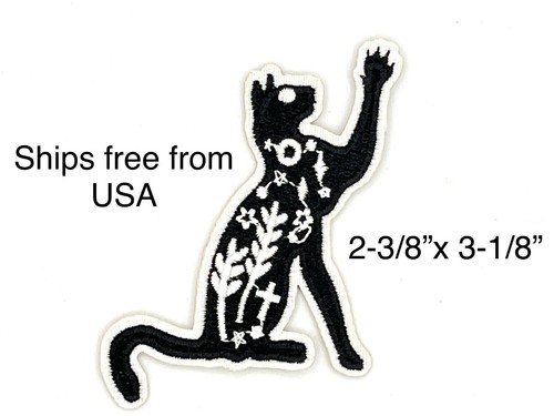 Embroidered black cat punk gothic cross iron/sew-on Halloween trucker hat patch - 第 1/2 張圖片