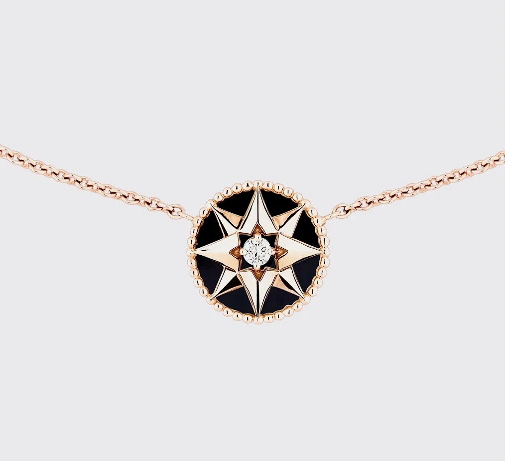 Collier pendentif mode cristal plaqué or rose onyx Lady DIOR Rose De Vents