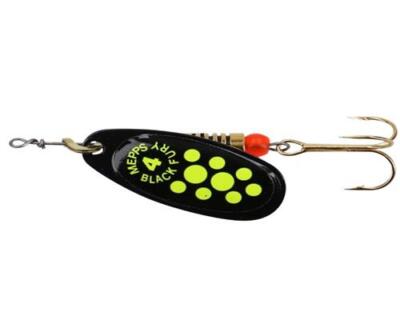 Mepps BLACK FURY Spinner 3,5g 4,5g 6,5g 8g Gr.1-4 black yellow chart orange dots