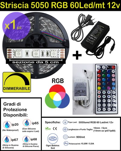 STRISCIA LED 12v RGB, RGBW Kit da 5 10 15 metri Strip, Trasformatori, Controller - Foto 14 di 60