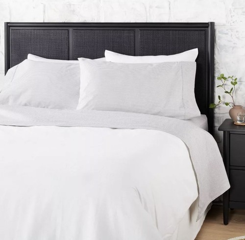 Hearth & Hand 4pc King Cotton Percale Microstripe Sheet Set Railroad Gray Grey - Bild 2 von 3