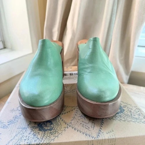 New Free People Suki Platform Clogs Wood Leather Heeled in Coral Green Sz 7.5 - Picture 6 of 11
