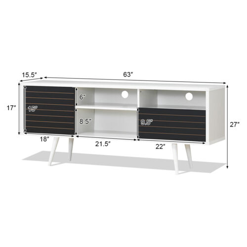 Modern TV Stand/Console Cabinet 3 Shelves Storage Drawer Splayed Leg Black/White - Picture 2 of 11