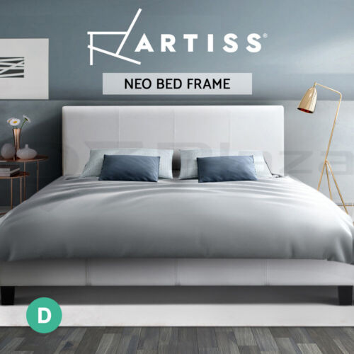 Artiss Bed Frame Double Size Mattress Base Wooden Platform Leather White NEO - Picture 1 of 11