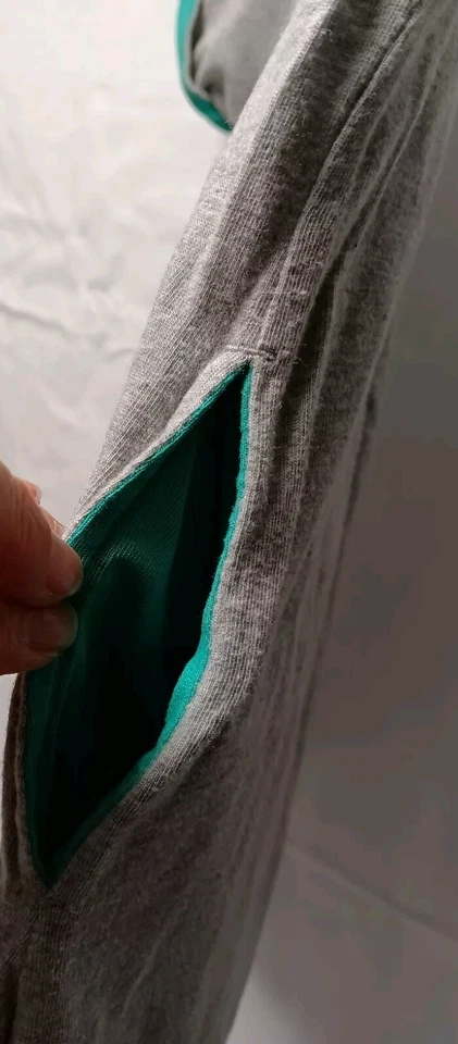 Mini Boden Niñas 2-3Y Vestido Tejido Gris Jaspeado Turquesa Ribete Puños Bolsillos Suave Foto 3 de 4