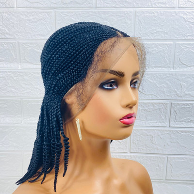 Glueless Full Lace Cornrow Perücke synthetisch gewebte Perücke, 4C Rand schwarz Damenperücke